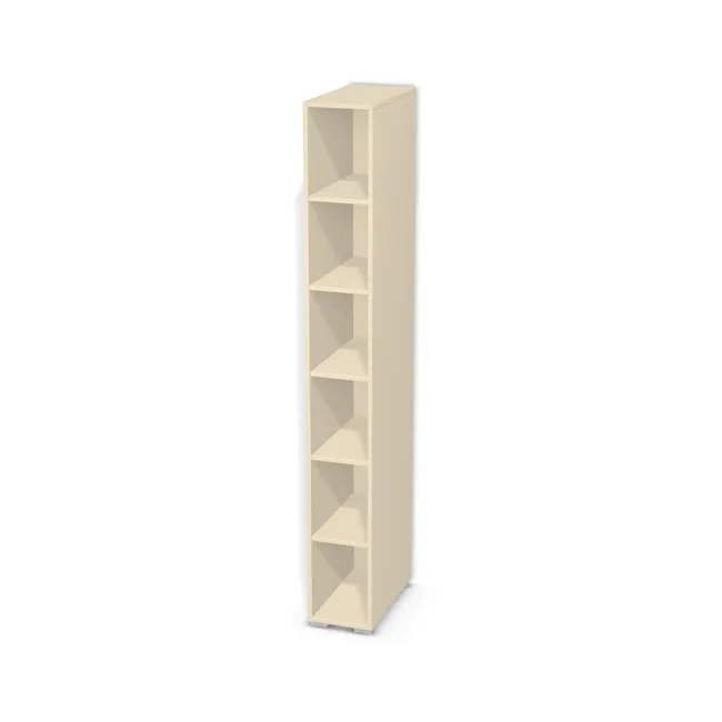 Korpus: Carat beżowy (U115, ST9), Materiał pleców: Plecy z płyty jak korpus, Szerokość: 27,2 cm, Wysokość: 210 cm, Wysokość z nóżkami: 212 cm, Głębokość: 53 cm, Liczba półek: 5 półek, Rozmieszczenie półek: Rozmieszczenie symetryczne półek, Typ podstawy: Nóżki (wg wyboru), Nóżki: Stopka K041 - tworzywo - chrom wys 2 cm (Stopka chrom 2cm), Podpórki półek: Podpórki Kuadro z zabezpieczeniem (typ 2) (Premium / z zabezp.), Obrzeże korpusu: 2,0 mm, Rodzaj: Zabudowa szeregowa