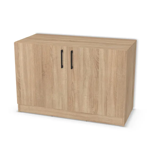 Front: Dąb Bardolino naturalny (H1145, ST10) Usłojenie Pionowe, Korpus: Dąb Bardolino naturalny (H1145, ST10), Usłojenie frontu: Pionowe, Materiał pleców: Plecy z płyty jak korpus, Szerokość: 119 cm, Wysokość: 69 cm, Wysokość z cokołem: 79 cm, Głębokość: 53 cm, Głębokość z frontem: 54,8 cm, Typ wieńca górnego: Wieniec górny nakładany, Drzwi: 2 fronty - lewy i prawy, Liczba półek: 1 półka, Rozmieszczenie półek: Rozmieszczenie symetryczne półek, Typ podstawy: Cokół 10 cm, System domyku: Otwieranie uchwytem, Zawiasy: Blum ClipTop 110 cichy domyk (Premium), Uchwyty: Uchwyt 2576 Czarny Mat rozstaw 160 mm (Uchwyt 2576 160 mm), Podpórki półek: Podpórki Kuadro z zabezpieczeniem (typ 2) (Premium / z zabezp.), Obrzeże korpusu: 0,8 mm, Obrzeże frontu: 0,8 mm, Rozmieszczenie uchwytów: Pionowo (góra frontu 50 mm, bok 50 mm), Rodzaj: Zabudowa szeregowa