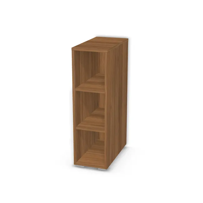 Korpus: Orzech Dijon naturalny (H3734, ST9), Materiał pleców: Plecy z płyty jak korpus, Szerokość: 25 cm, Wysokość: 84 cm, Wysokość z nóżkami: 85,8 cm, Głębokość: 49 cm, Liczba półek: 2 półki, Rozmieszczenie półek: Własne ustawienie, Typ podstawy: Nóżki (wg wyboru), Nóżki: Nóżka kwadratowa K099 z regulacją - chrom mat lakier / wys. 1.8 cm (Kwadratowa K099), Podpórki półek: Podpórki Kuadro z zabezpieczeniem (typ 2) (Premium / z zabezp.), Obrzeże korpusu: 0,8 mm