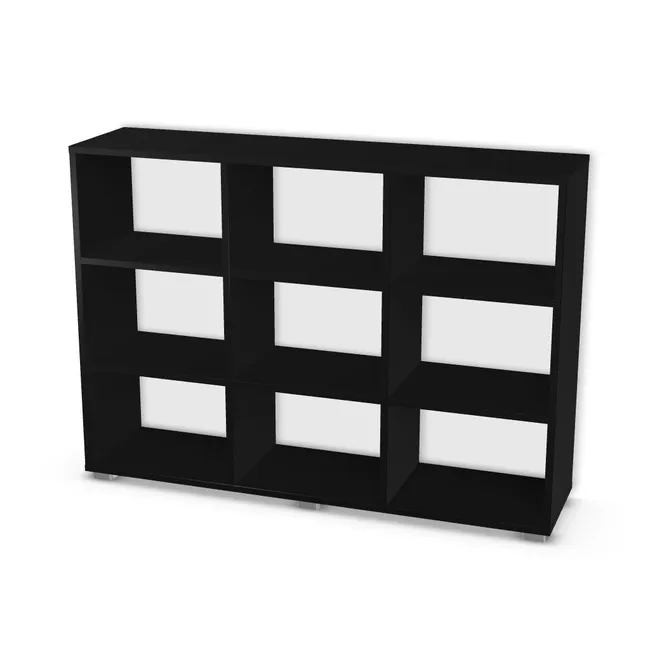Korpus: Czarny Shadow (U998, ST38), Przednie i tylne krawędzie: Domyślne (w kolorze korpusu) (U998, ST38), Szerokość: 130 cm, Wysokość: 91 cm, Wysokość z nóżkami: 93,5 cm, Głębokość: 32 cm, Liczba rzędów: 3 rzędy, Liczba kolumn: 3 kolumny, Typ podstawy: Nóżki (wg wyboru), Obrzeże korpusu: 0,8 mm