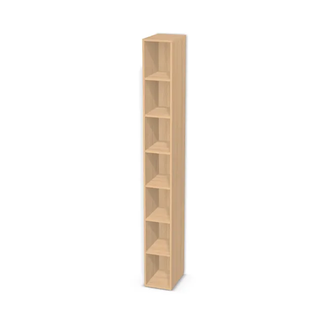Korpus: Dąb Vicenza bielony (H3152, ST19), Materiał pleców: Plecy z płyty jak korpus, Szerokość: 28 cm, Wysokość: 240 cm, Głębokość: 40 cm, Liczba półek: 6 półek, Rozmieszczenie półek: Rozmieszczenie symetryczne półek, Typ podstawy: Brak (tylko ślizgacze), Podpórki półek: Podpórki Kuadro z zabezpieczeniem (typ 2) (Premium / z zabezp.), Obrzeże korpusu: 0,8 mm