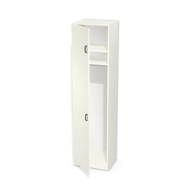 Szafa z nadstawką, pojedynczymi drzwiami i drążkiem na wymiar. Front: Biały premium (W1000, ST9), Korpus: Biały premium (W1000, ST9). Dopasuj wymiary online. Realizacja: 3 dni roboczych.