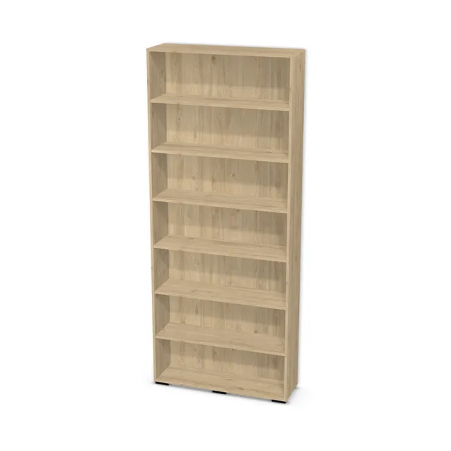 Korpus: Dąb Davos naturalny (H3131, ST12), Materiał pleców: Plecy z płyty jak korpus, Szerokość: 100 cm, Wysokość: 240 cm, Wysokość z nóżkami: 242 cm, Głębokość: 30 cm, Liczba półek: 6 półek, Rozmieszczenie półek: Własne ustawienie, Typ podstawy: Nóżki (wg wyboru), Nóżki: Nóżka prostokątna K160 - czarny mat / wys. 2 cm (Prostokątna K160), Podpórki półek: Podpórki Kuadro z zabezpieczeniem (typ 2) (Premium / z zabezp.), Obrzeże korpusu: 0,8 mm