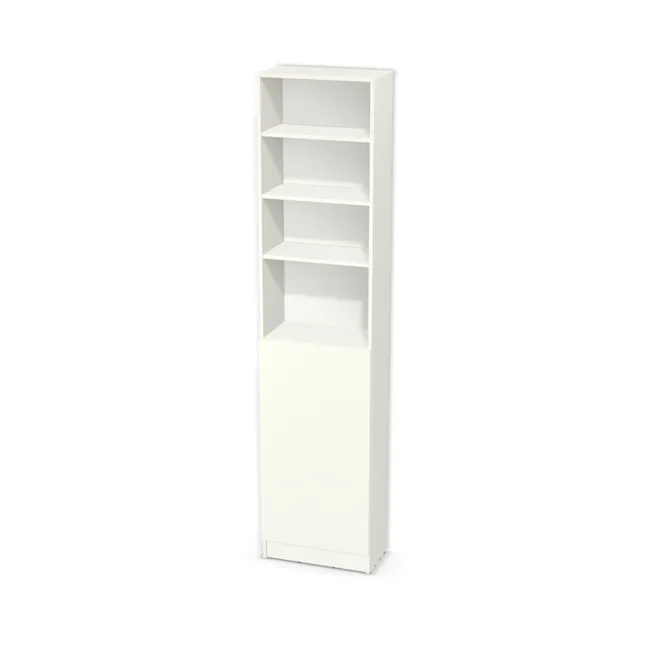 Regał z pojedynczymi drzwiczkami na dole na wymiar. Front: Biały premium (W1000, ST9), Korpus: Biały premium (W1000, ST9). Dopasuj wymiary online. Realizacja: 3 dni roboczych.