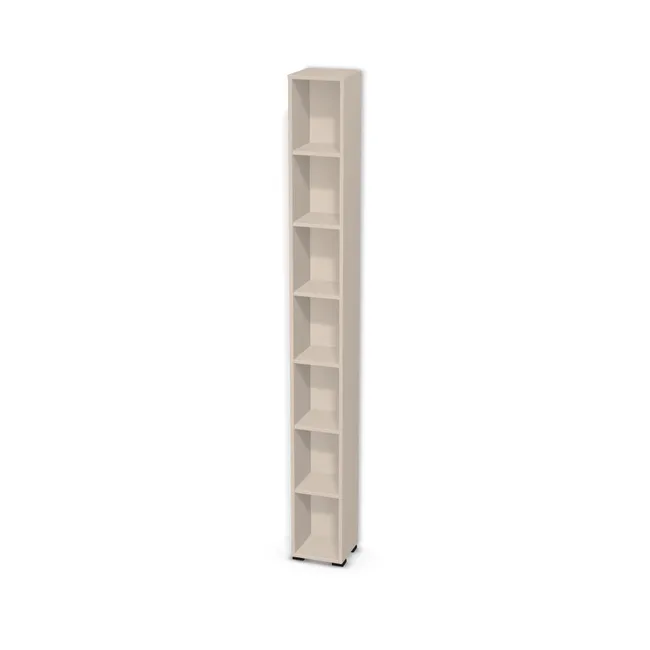 Korpus: Kaszmir (U702, ST9), Materiał pleców: Plecy z płyty jak korpus, Szerokość: 26 cm, Wysokość: 230 cm, Wysokość z nóżkami: 232 cm, Głębokość: 25 cm, Liczba półek: 6 półek, Rozmieszczenie półek: Rozmieszczenie symetryczne półek, Typ podstawy: Nóżki (wg wyboru), Nóżki: Nóżka Kwadratowa 6601 Bez Regulacji wys.2cm CZARNY MAT (Nóżka 6601 Czarna 2 cm), Podpórki półek: Podpórki Kuadro z zabezpieczeniem (typ 2) (Premium / z zabezp.), Obrzeże korpusu: 2,0 mm