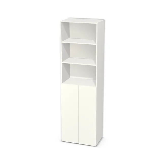Regał z podwójnymi drzwiczkami na dole na wymiar. Front: Biały premium (W1000, ST38) Usłojenie Pionowe, Korpus: Biały klasyczny (W960, SM). Dopasuj wymiary online. Realizacja: 3 dni roboczych.