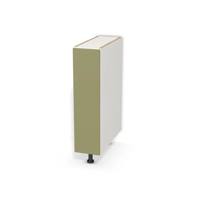 Szafka dolna wąska z bocznym koszem cargo na wymiar. Front: Zielony oliwkowy (U640, ST9), Korpus: Biały klasyczny (W960, SM). Dopasuj wymiary online. Realizacja: 3 dni roboczych.