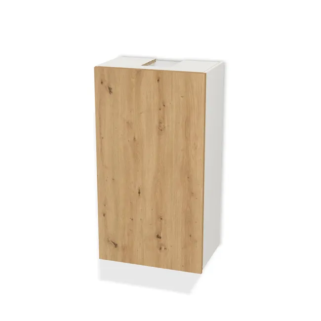 Szafka z okapem GLOBALO Loteo na wymiar. Front: Dąb dziki naturalny (H1318, ST10) Usłojenie Pionowe, Korpus: Biały klasyczny (W960, SM). Dopasuj wymiary online. Realizacja: 3 dni roboczych.
