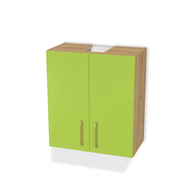 Szafka z okapem GLOBALO Loteo na wymiar. Front: Zieleń limetki (U630, ST9), Korpus: Dąb dziki naturalny (H1318, ST10). Dopasuj wymiary online. Realizacja: 3 dni roboczych.