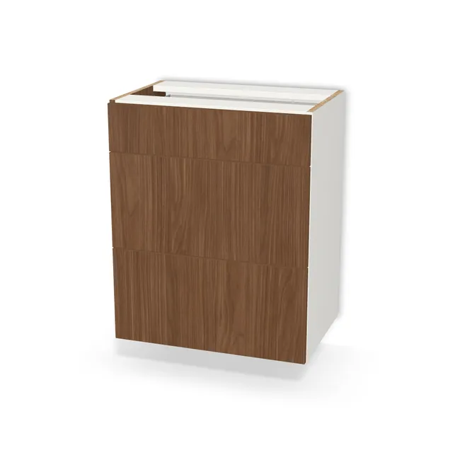 Szafka dolna z 3 szufladami na wymiar. Front: Orzech Lincoln (H1714, ST19) Usłojenie Pionowe, Korpus: Biały klasyczny (W960, SM). Dopasuj wymiary online. Realizacja: 3 dni roboczych.