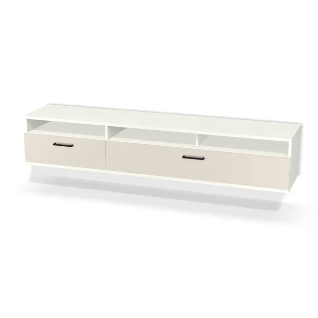 Szafka RTV podwieszana: szuflady z górną przestrzenią na wymiar. Front: Szary Angora (U705, PM), Korpus: Biały premium (W1000, ST9). Dopasuj wymiary online. Realizacja: 3 dni roboczych.