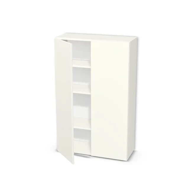 Szafa z półkami i podwójnymi drzwiami na wymiar. Front: Biały premium (W1000, ST9), Korpus: Biały premium (W1000, ST9). Dopasuj wymiary online. Realizacja: 3 dni roboczych.