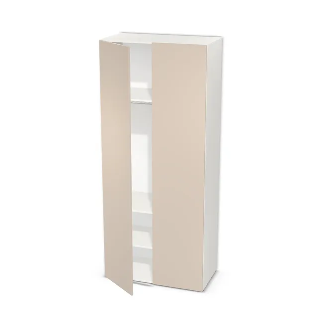 Szafa z podwójnymi drzwiami i drążkiem na wymiar. Front: Kaszmir (U702, ST9), Korpus: Biały klasyczny (W960, SM). Dopasuj wymiary online. Realizacja: 3 dni roboczych.