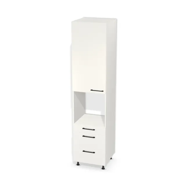 Słupek do zabudowy piekarnika z 3 szufladami na wymiar. Front: Biały klasyczny (W960, SM), Korpus: Biały klasyczny (W960, SM). Dopasuj wymiary online. Realizacja: 3 dni roboczych.