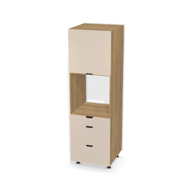 Słupek do zabudowy piekarnika z 3 szufladami na wymiar. Front: Kaszmir (U702, PM), Korpus: Hikora naturalna (H3730, ST10). Dopasuj wymiary online. Realizacja: 3 dni roboczych.