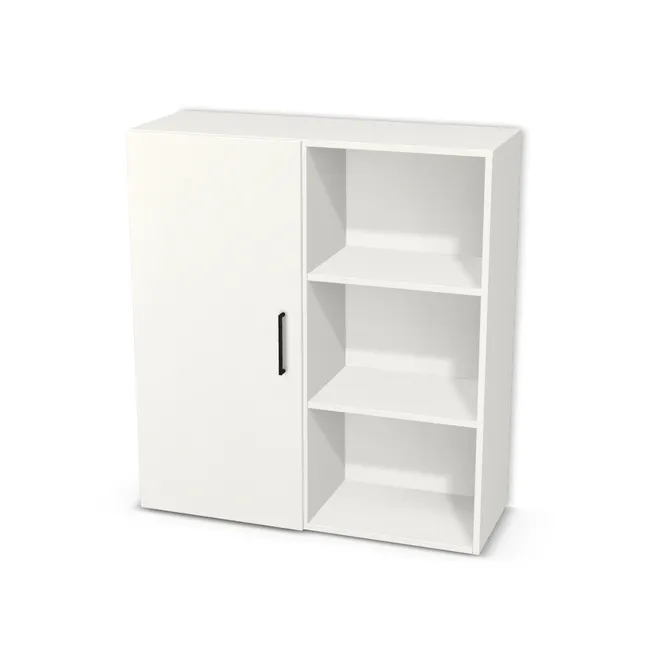 Regał dwudzielny z frontem w lewej części na wymiar. Front: Biały klasyczny (W960, SM), Korpus: Biały klasyczny (W960, SM). Dopasuj wymiary online. Realizacja: 3 dni roboczych.