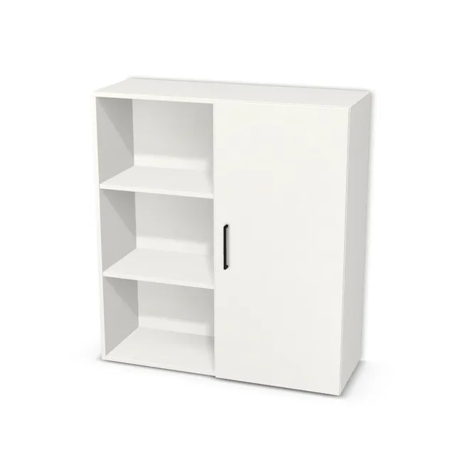 Regał dwudzielny z frontem w prawej części na wymiar. Front: Biały klasyczny (W960, SM), Korpus: Biały klasyczny (W960, SM). Dopasuj wymiary online. Realizacja: 3 dni roboczych.