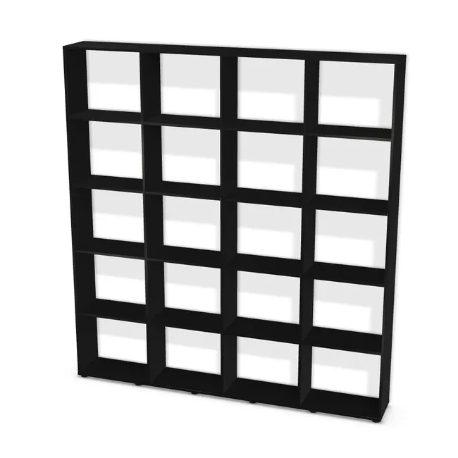 Regał z przegrodami i półkami: 4 x 5: 4 x 5 na wymiar. Korpus: Czarny (U999, ST7). Dopasuj wymiary online. Realizacja: 3 dni roboczych.