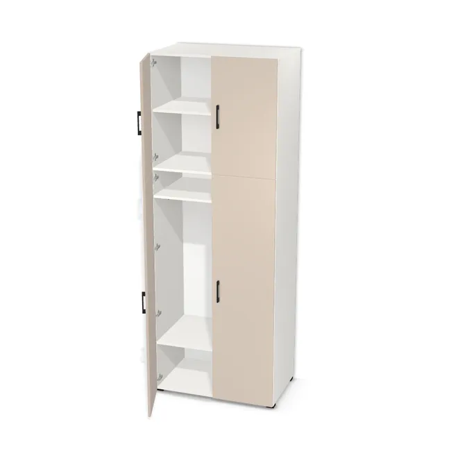 Szafa z nadstawką, podwójnymi drzwiami i drążkiem na wymiar. Front: Kaszmir (U702, ST9), Korpus: Biały klasyczny (W960, SM). Dopasuj wymiary online. Realizacja: 3 dni roboczych.