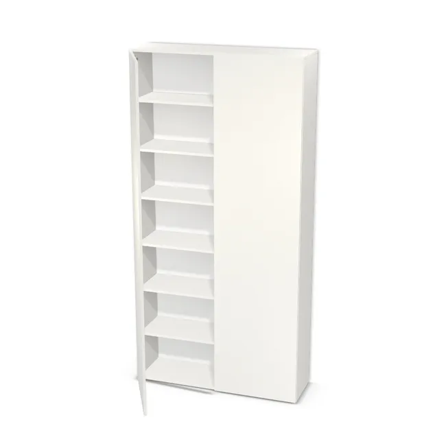 Szafa z półkami i podwójnymi drzwiami na wymiar. Front: Biały klasyczny (W960, SM), Korpus: Biały klasyczny (W960, SM). Dopasuj wymiary online. Realizacja: 3 dni roboczych.