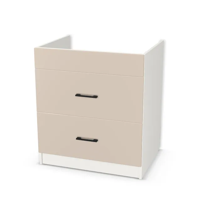 Szafka pod umywalkę z 2 szufladami - stojąca na wymiar. Front: Kaszmir (U702, ST9), Korpus: Biały klasyczny (W960, SM). Dopasuj wymiary online. Realizacja: 3 dni roboczych.