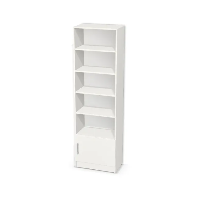Regał z pojedynczymi drzwiczkami na dole na wymiar. Front: Biały klasyczny (W960, SM), Korpus: Biały klasyczny (W960, SM). Dopasuj wymiary online. Realizacja: 3 dni roboczych.