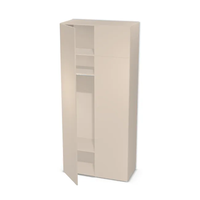 Szafa z nadstawką, podwójnymi drzwiami i drążkiem na wymiar. Front: Kaszmir (U702, ST9), Korpus: Kaszmir (U702, ST9). Dopasuj wymiary online. Realizacja: 3 dni roboczych.