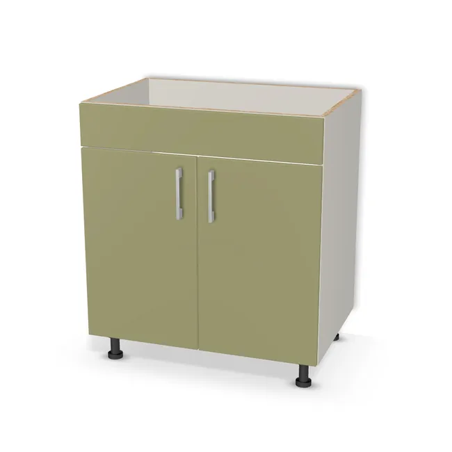 Szafka pod zlewozmywak z blendą na wymiar. Front: Zielony oliwkowy (U640, ST9), Korpus: Szary jasny (U708, ST9). Dopasuj wymiary online. Realizacja: 3 dni roboczych.