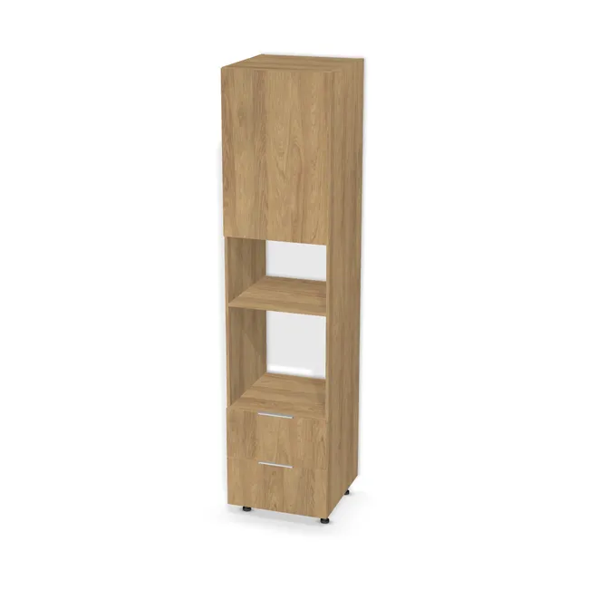 Słupek do zabudowy piekarnika i mikrofalówki z 2 szufladami na wymiar. Front: Hikora naturalna (H3730, ST10) Usłojenie Pionowe, Korpus: Hikora naturalna (H3730, ST10). Dopasuj wymiary online. Realizacja: 3 dni roboczych.