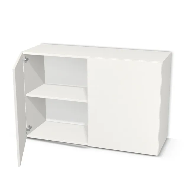 Szafa z półkami i podwójnymi drzwiami na wymiar. Front: Biały klasyczny (W960, SM), Korpus: Biały klasyczny (W960, SM). Dopasuj wymiary online. Realizacja: 3 dni roboczych.