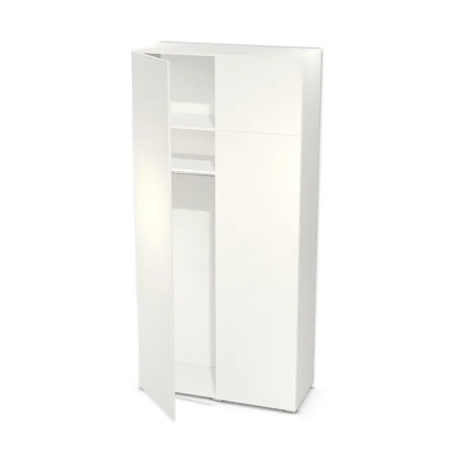 Szafa z nadstawką, podwójnymi drzwiami i drążkiem na wymiar. Front: Biały klasyczny (W960, SM), Korpus: Biały klasyczny (W960, SM). Dopasuj wymiary online. Realizacja: 3 dni roboczych.