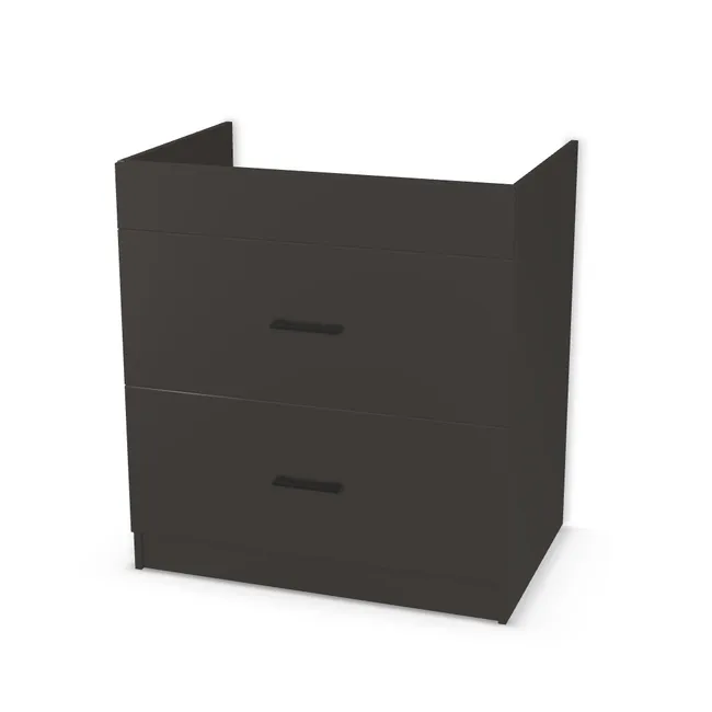 Szafka pod umywalkę z 2 szufladami - stojąca na wymiar. Front: Czerń aksamitna (U899, ST9), Korpus: Czerń aksamitna (U899, ST9). Dopasuj wymiary online. Realizacja: 3 dni roboczych.