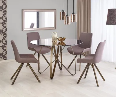 Stół okrągły LUNGO 120 cm - brązowy/antyczny złoty