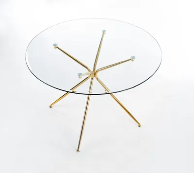 Stół okrągły szklany RONDO 110 cm - transparentny/złoty