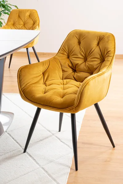 Krzesło welurowe pikowane CHERRY Velvet - curry  Bluvel 68