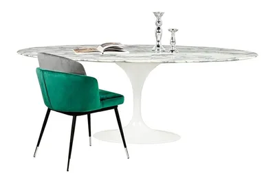 Stół TULIP Ellipse Marble Arabescato 200x120 - biały marmur