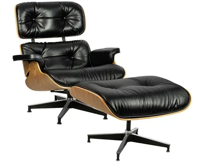 Fotel z podnóżkiem LOUNGE HM SOFT PREMIUM SZEROKI - czarna skóra/orzech