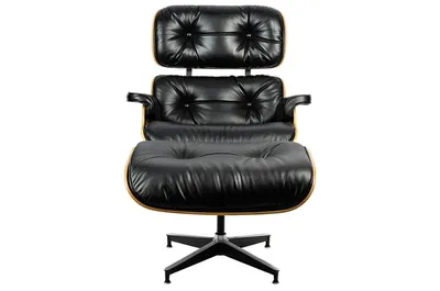 Fotel z podnóżkiem LOUNGE HM SOFT PREMIUM SZEROKI - czarna skóra/orzech