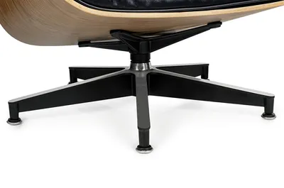 Fotel z podnóżkiem LOUNGE HM SOFT PREMIUM SZEROKI - czarna skóra/orzech