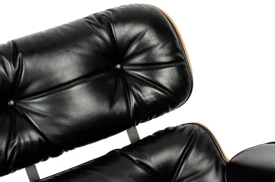 Fotel z podnóżkiem LOUNGE HM SOFT PREMIUM SZEROKI - czarna skóra/orzech