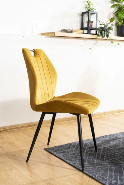 Krzesło tapicerowane welurowe ARCO Velvet - curry Bluvel 68