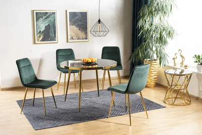 Stół okrągły CALVIN 100 cm - czarny efekt marmuru/złoty