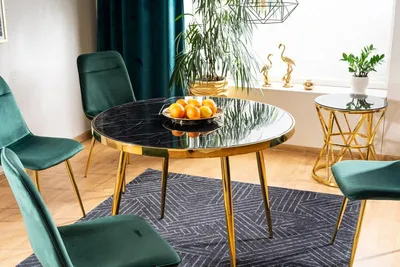 Stół okrągły CALVIN 100 cm - czarny efekt marmuru/złoty