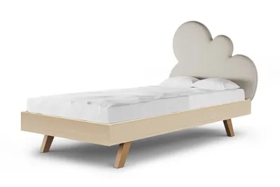 NATUR MINK/RAW BEECH/OAK Łóżko z tapicerowanym zagłówkiem CLOUD CHMURKA LEGS BASIC