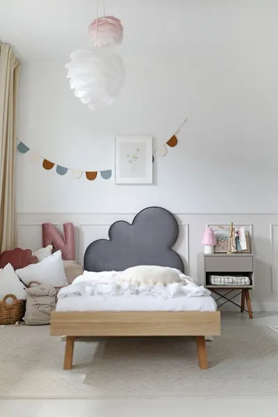 VELVIE CASI/RAW OAK/DĄB Łóżko z tapicerowanym zagłówkiem CLOUD CHMURKA LEGS BASIC