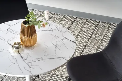 Stół okrągły DENVER 80 cm - biały marmur/biały