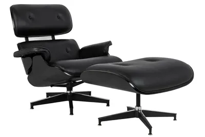 Fotel z podnóżkiem LOUNGE HM PREMIUM SZEROKI - czarna skóra/czarny