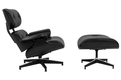 Fotel z podnóżkiem LOUNGE HM PREMIUM SZEROKI - czarna skóra/czarny