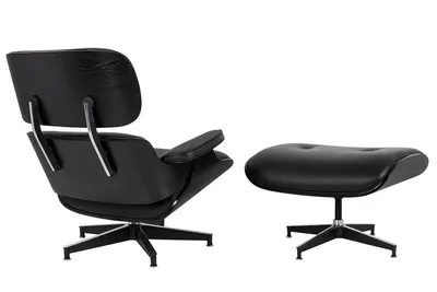 Fotel z podnóżkiem LOUNGE HM PREMIUM SZEROKI - czarna skóra/czarny