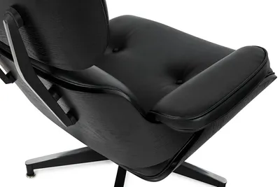 Fotel z podnóżkiem LOUNGE HM PREMIUM SZEROKI - czarna skóra/czarny